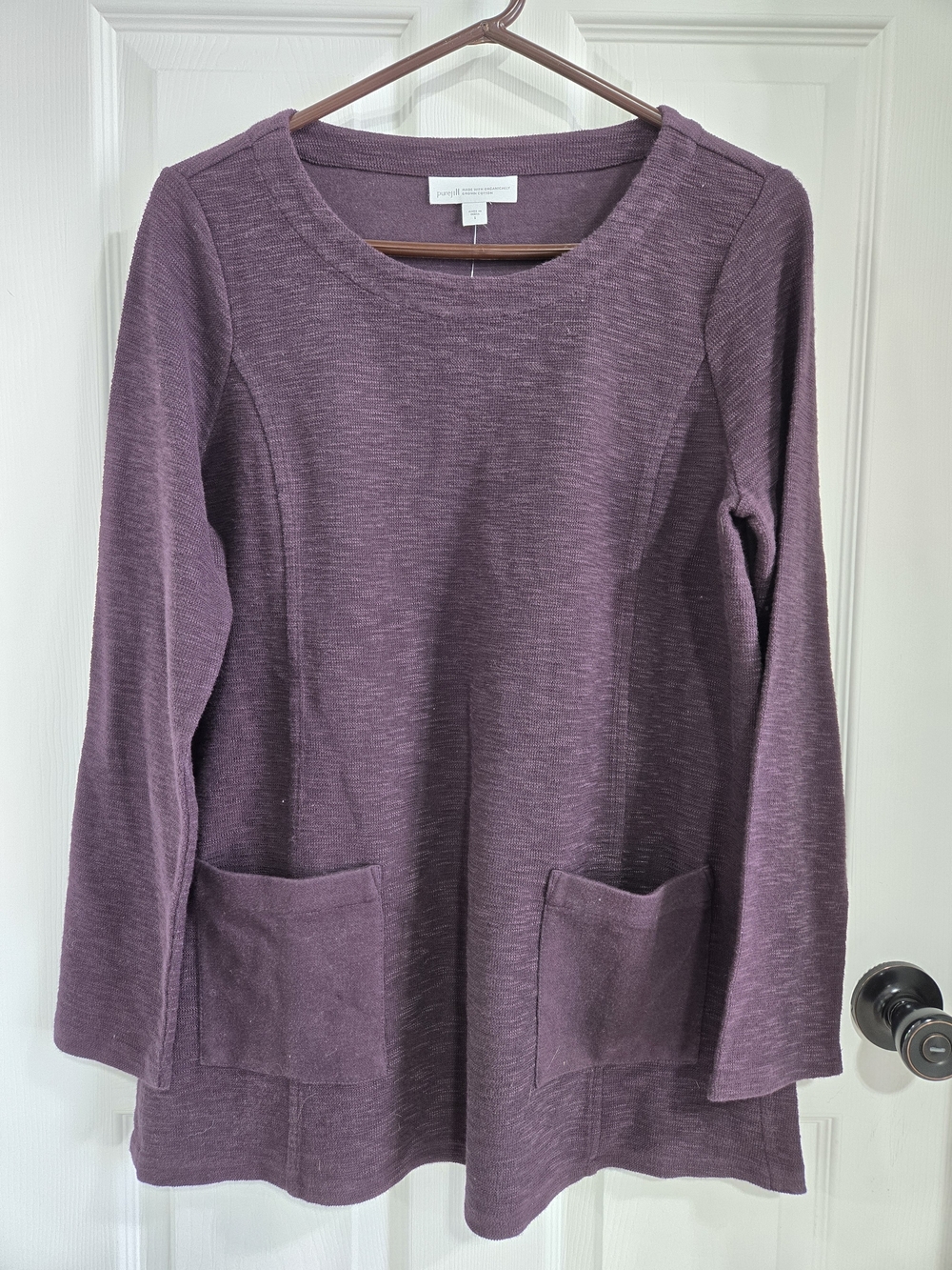 J. Jill Women's Plum Slub Knit Tunic Top Long Sleeve Pockets Relaxed Size Small